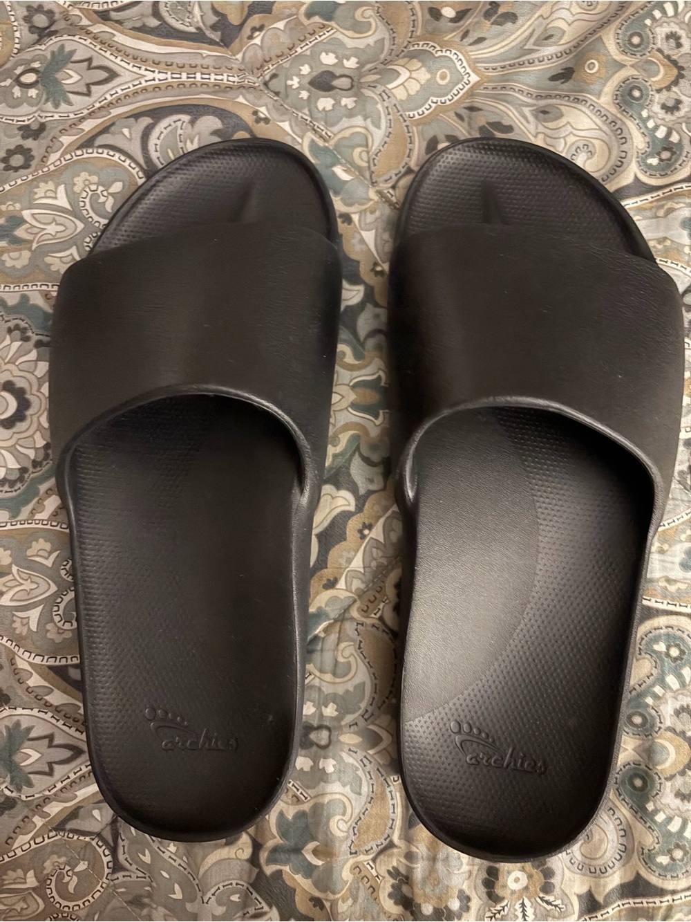 Archives Womens Black  Slide Sandals